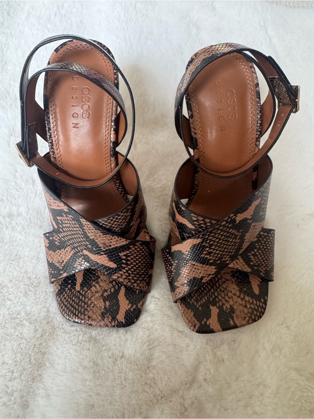 ASOS Brown Snake-Print Strappy Heels Size 4